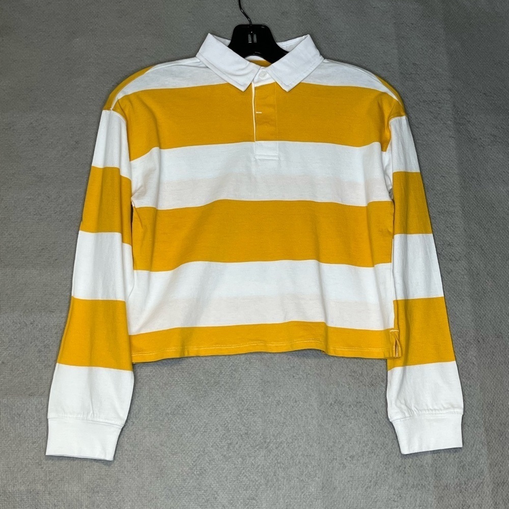 🆕 SO By Sonoma Girls Large 10-12 Long Sleeve Tee Yellow Striped Fast Shipping